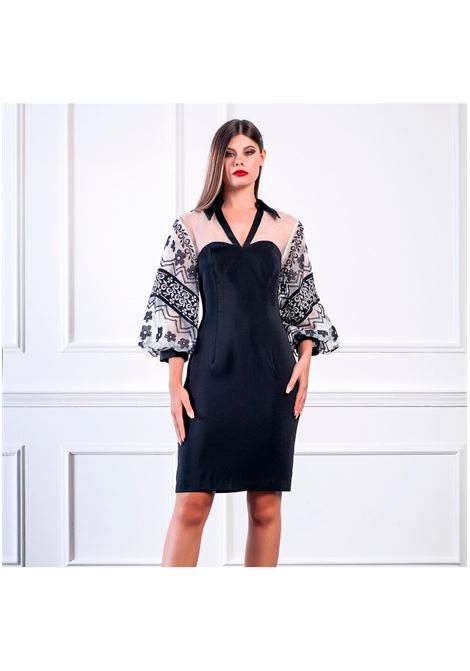 Tubino nero con maniche trasparenti e ricamate a contrasto Bagatelle BAGATELLE | Abiti | AGREY BE221832